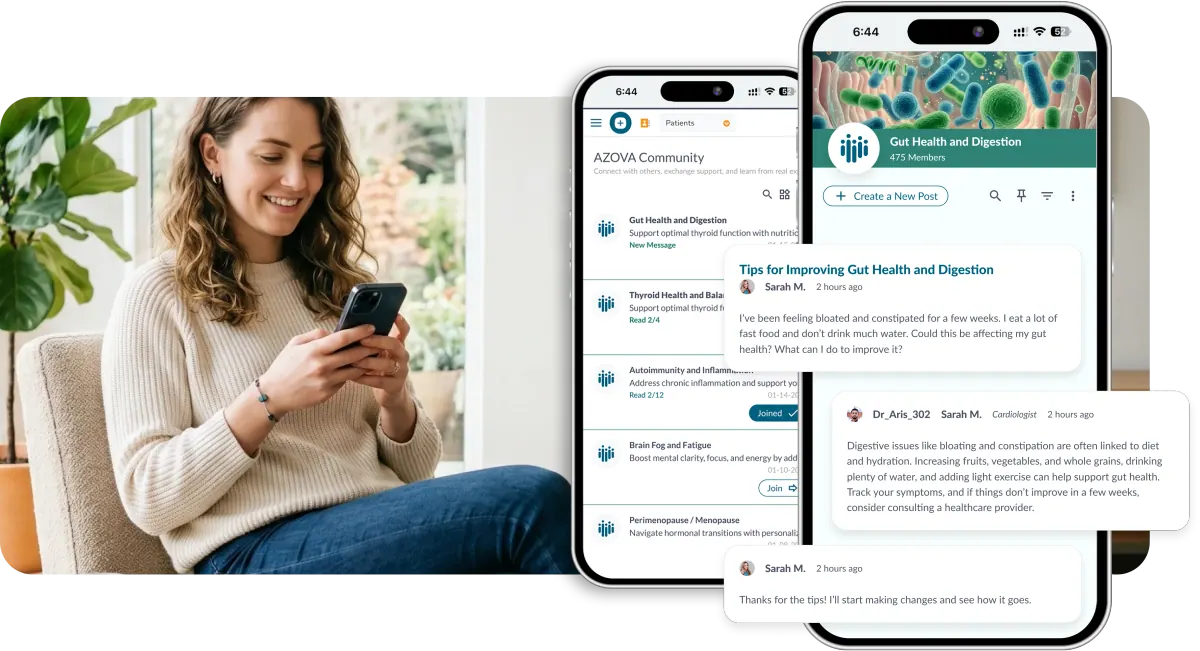 AZOVA virtual health communities app on mobile