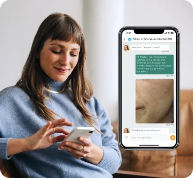 Patient completing a virtual dermatology visit from home