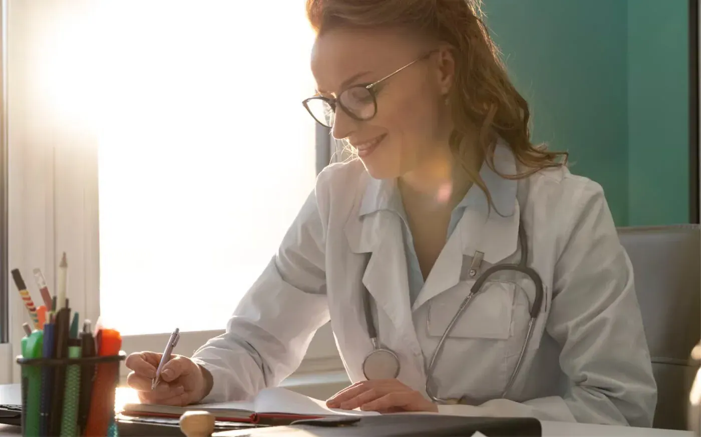 A provider delivering virtual care from her workspace