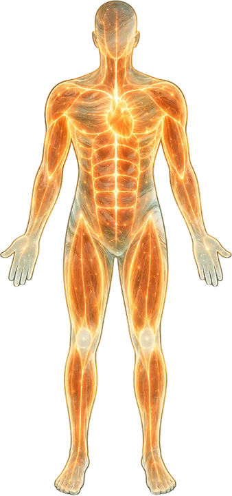 Energy & Mitochondrial Reserve highlighted on a human figure